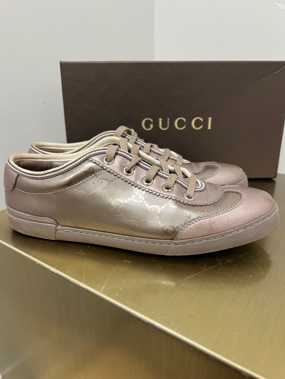 Gucci Metallic Blush Pink GG Low Top Sneakers